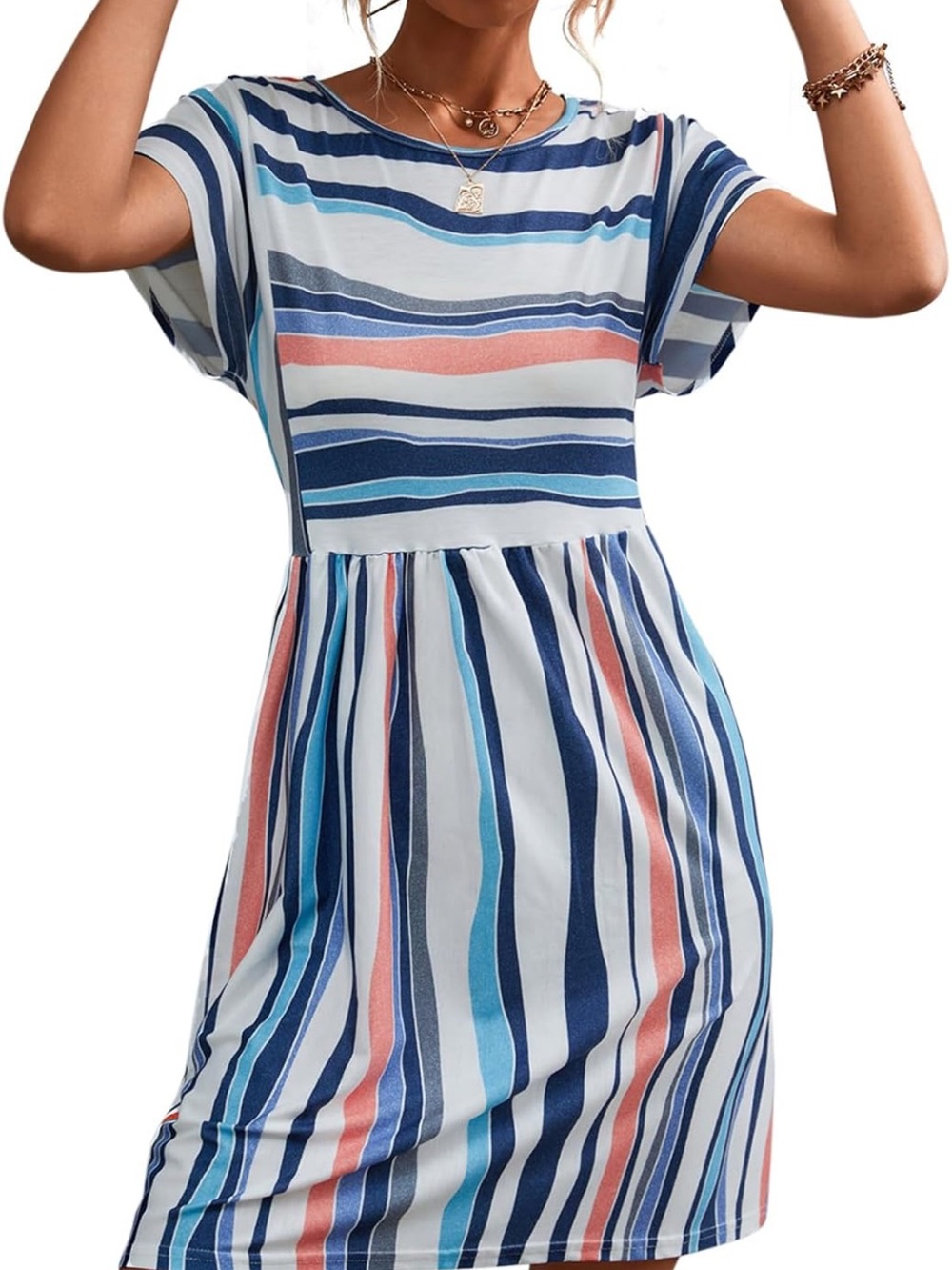 Striped Short Sleeved Casual Dress